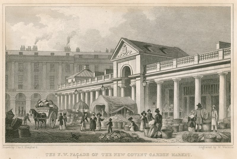 La facciata nord-ovest del nuovo Covent Garden Market, Londra da Thomas Hosmer Shepherd