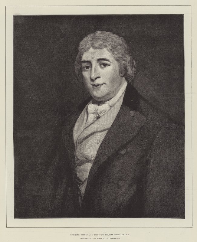 Charles Dibdin (1745-1814), ritratto nella Royal Naval Exhibition da Thomas Phillips