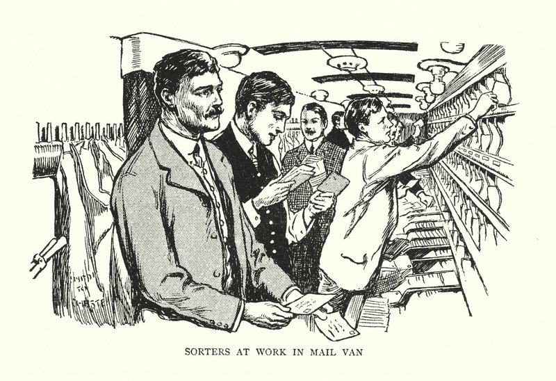 Smistatori al lavoro nel vagone postale da Thomas Somerfield