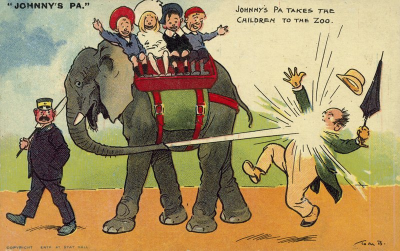 Bambini e il loro padre allo zoo da Tom Browne