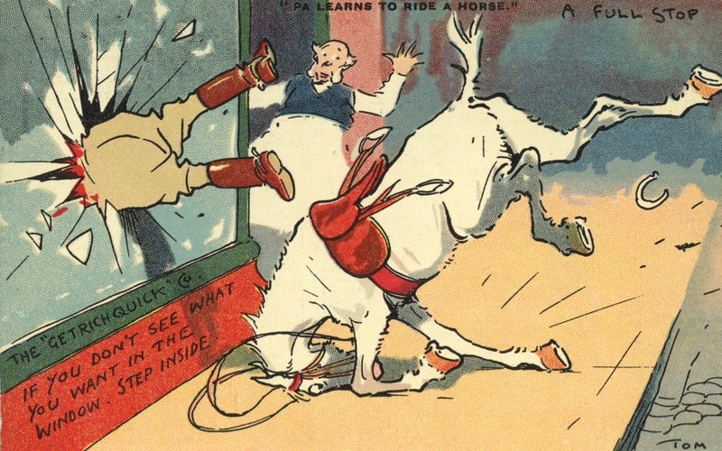 Uomo lanciato da un cavallo attraverso una finestra da Tom Browne
