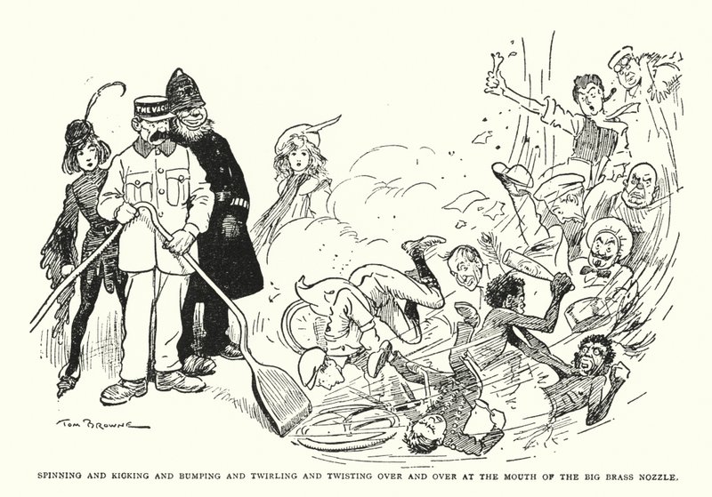 Girando e calciando e sbattendo e girando e torcendo e torcendo più e più volte alla bocca del grande ugello di ottone (litografia) da Tom Browne