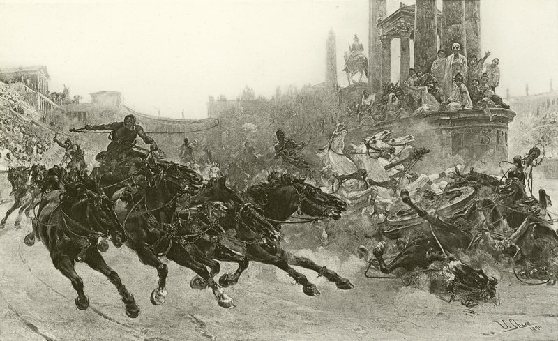 Roma sotto Traiano - Una corsa di carri (incisione) da Ulpiano Checa y Sanz