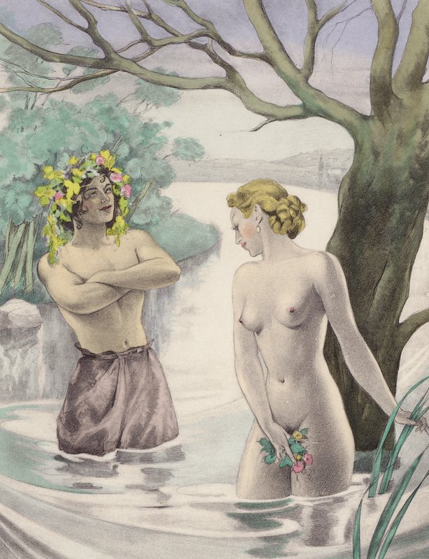 Illustrazione brunelleschiana per i Contes et Nouvelles de La Fontaine (litografia a colori) da Umberto (after) Brunelleschi