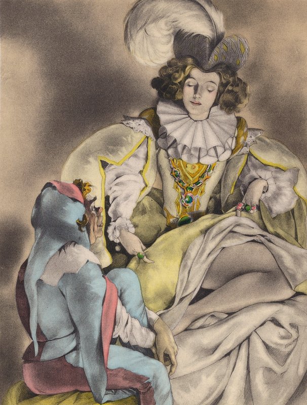 Illustrazione brunelleschiana per i Contes et Nouvelles de La Fontaine (litografia a colori) da Umberto (after) Brunelleschi