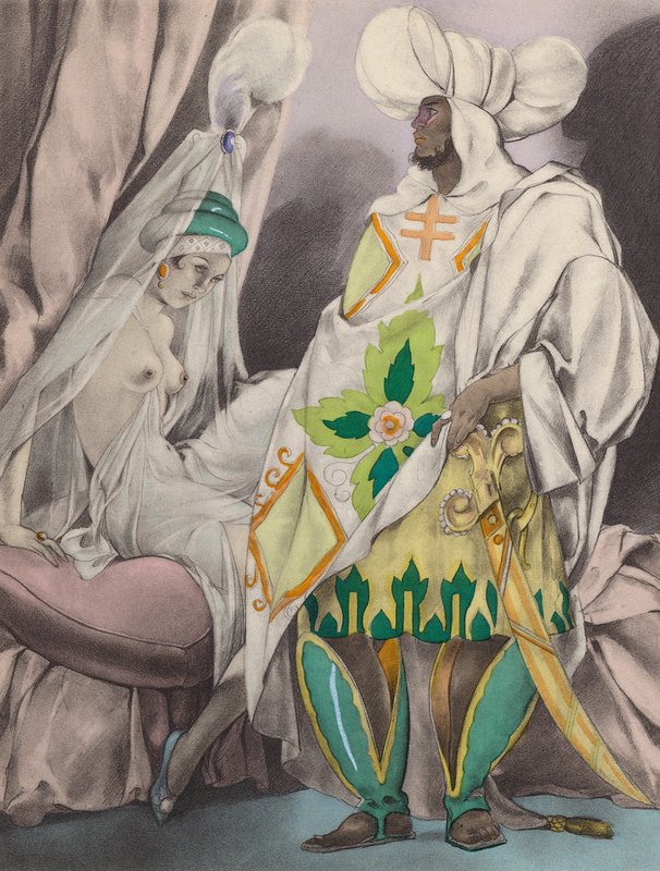 Illustrazione brunelleschiana per i Contes et Nouvelles de La Fontaine (litografia a colori) da Umberto (after) Brunelleschi