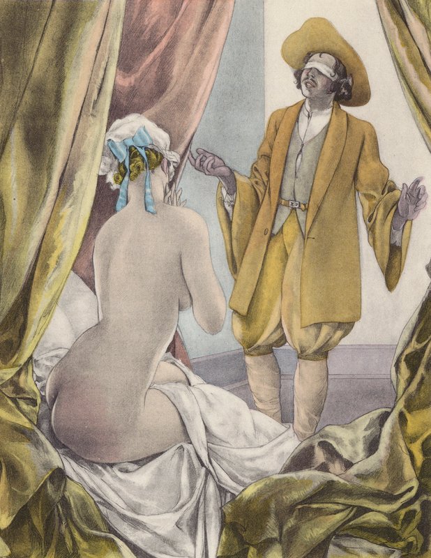 Illustrazione brunelleschiana per i Contes et Nouvelles de La Fontaine (litografia a colori) da Umberto (after) Brunelleschi
