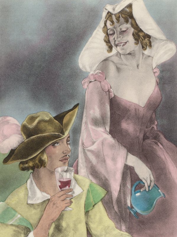 Illustrazione brunelleschiana per i Contes et Nouvelles de La Fontaine (litografia a colori) da Umberto (after) Brunelleschi
