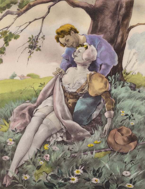 Illustrazione brunelleschiana per i Contes et Nouvelles de La Fontaine (litografia a colori) da Umberto (after) Brunelleschi