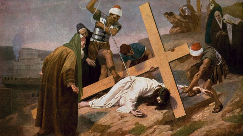Gesù cade per la terza volta mentre porta la Croce da Unbekannt Unbekannt
