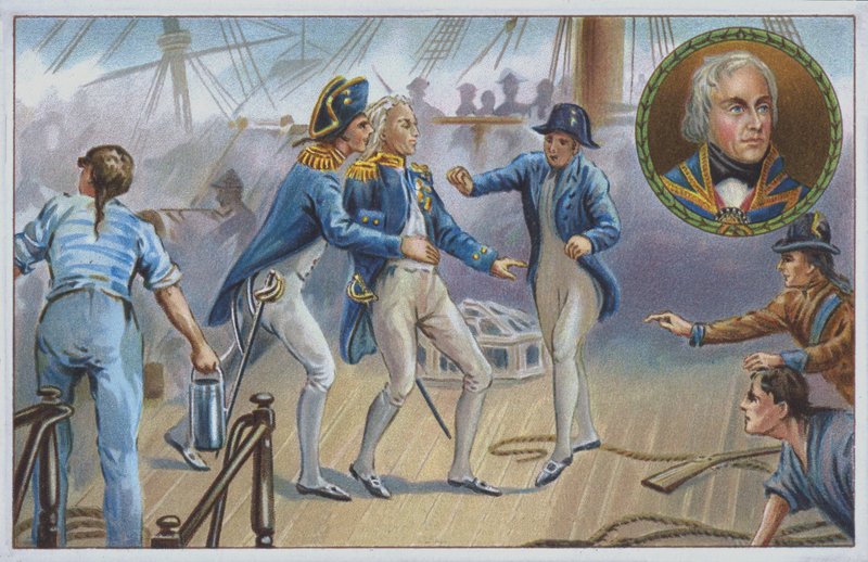 Lord Nelson ferito nella battaglia di Trafalgar nel 1805. (cromolito) da Unknown artist