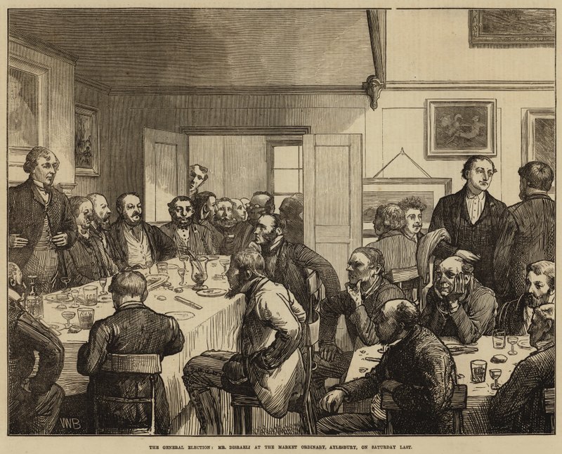 Le Elezioni Generali, Mr Disraeli al Mercato Ordinario, Aylesbury, sabato scorso da Valentine Walter Lewis Bromley