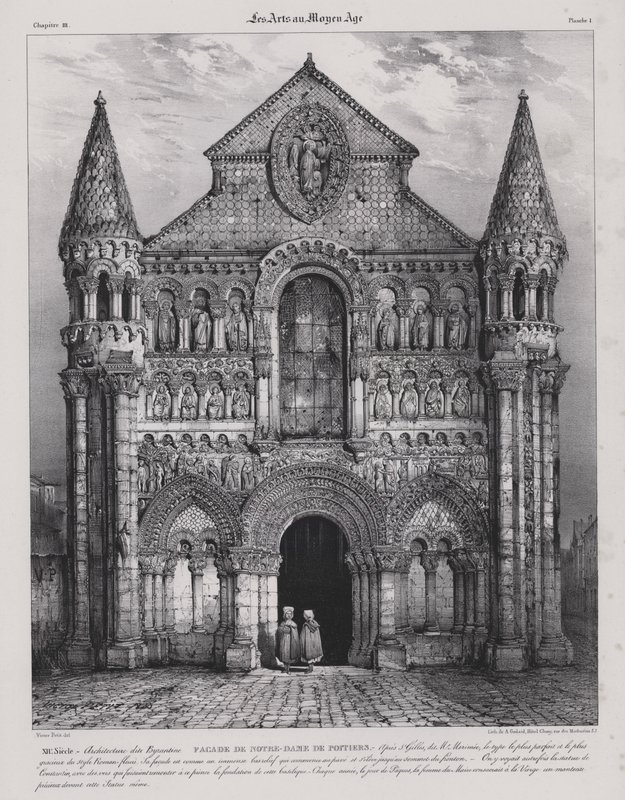 Facciata romanica della Chiesa di Notre Dame la Grande, Poitiers, Francia da Victor Jean Baptiste (after) Petit