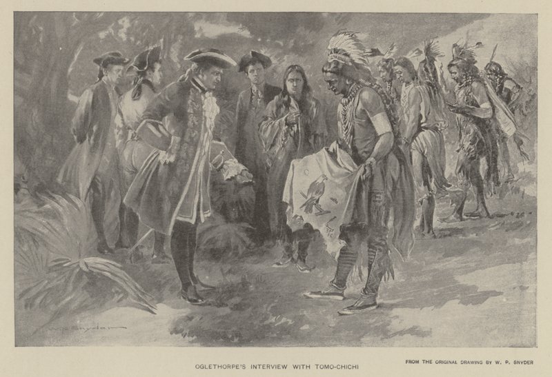 Intervista di Oglethorpe con Tomochichi (litografia) da W. P. Snyder