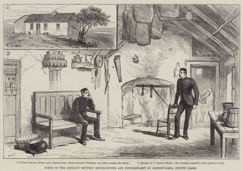 Scena del conflitto tra Moonlighters e la polizia a Lisdoonvarna, County Clare da Walter Paget