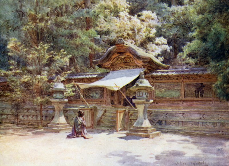 Recinto e cancello del tempio, Higashi Otani, Kyoto da Walter Frederick Roofe Tyndale