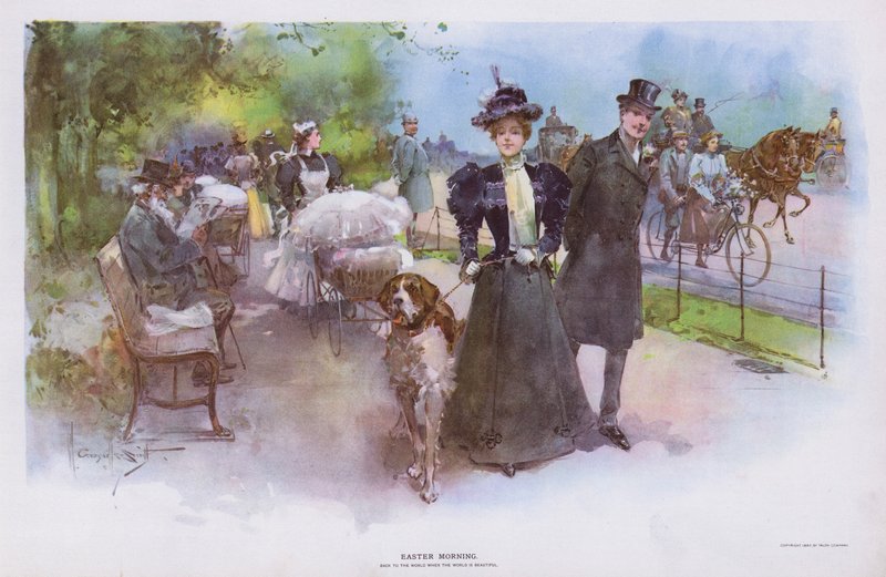 Mattina di Pasqua: donna che passeggia con il suo cane da Walter Granville Smith