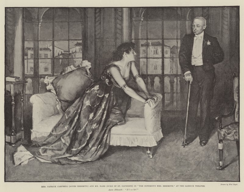 Mrs Patrick Campbell (Agnes Ebbsmith) e Mr Hare (Duca di St Olpherts) in The Notorious Mrs Ebbsmith, al Garrick Theatre da Walter Paget