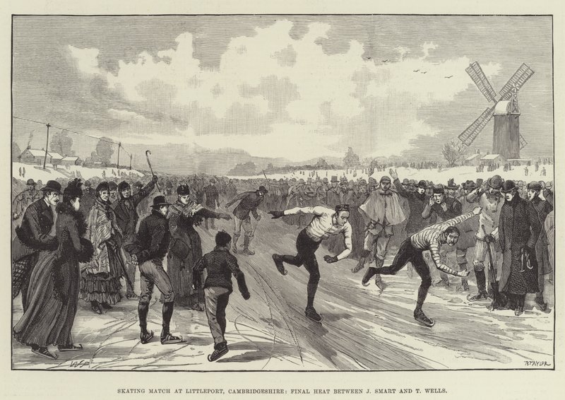 Gara di pattinaggio a Littleport, Cambridgeshire, finale tra J Smart e T Wells da Walter Paget
