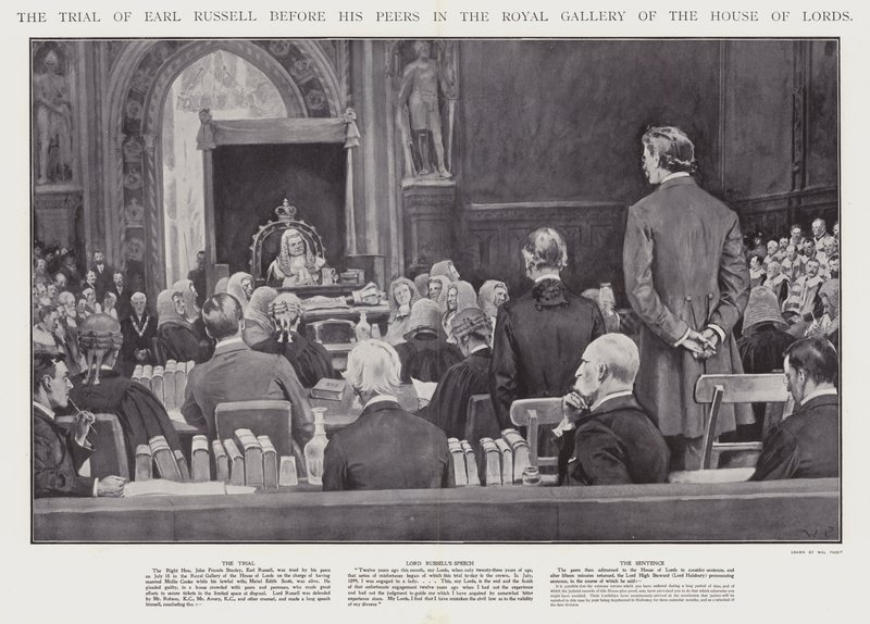 Il processo del conte Russell davanti ai suoi pari nella Galleria Reale della Camera dei Lord, Westminster (litografia) da Walter Paget
