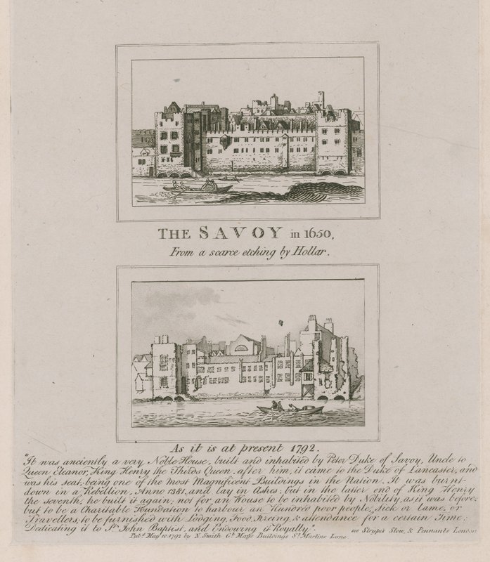 Il Savoy nel 1650 e come è attualmente nel 1792 da Wenceslaus Hollar