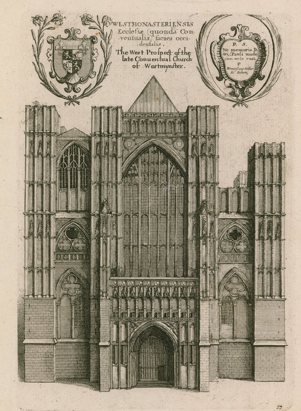 La prospettiva occidentale della tarda chiesa conventuale di Westminster, Londra da Wenceslaus Hollar