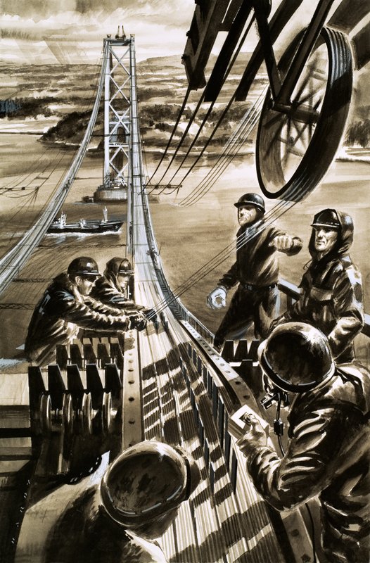 Costruzione del ponte sul Firth of Forth (gouache su carta) da Wilf (20th century) Hardy