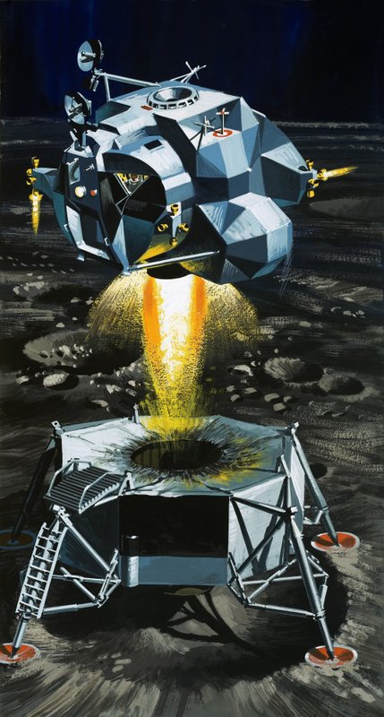 Come il lander lunare diventa un razzo in grado di far decollare gli astronauti dalla superficie della luna da Wilf (20th century) Hardy