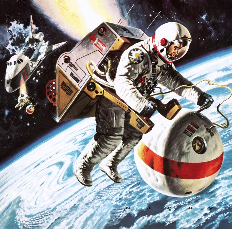 Scialuppe di salvataggio nello spazio, come immaginate nel 1976 da Wilf (20th century) Hardy