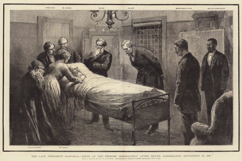 Il defunto Presidente Garfield, scena al capezzale subito dopo la morte, Longbranch, 19 settembre 1881 da William Allen Rogers