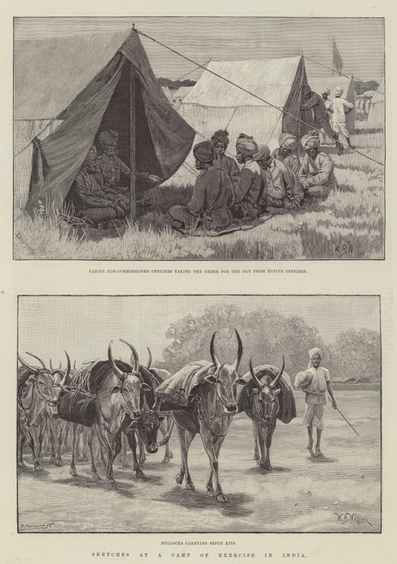 Schizzi in un campo di esercitazione in India da William Barnes Wollen
