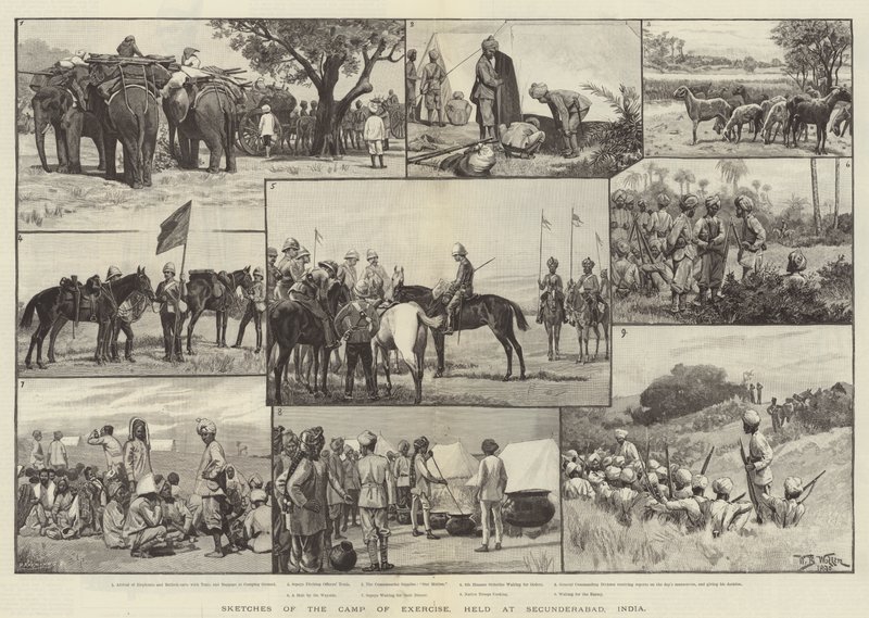 Schizzi del Campo di Esercizio, tenuto a Secunderabad, India da William Barnes Wollen
