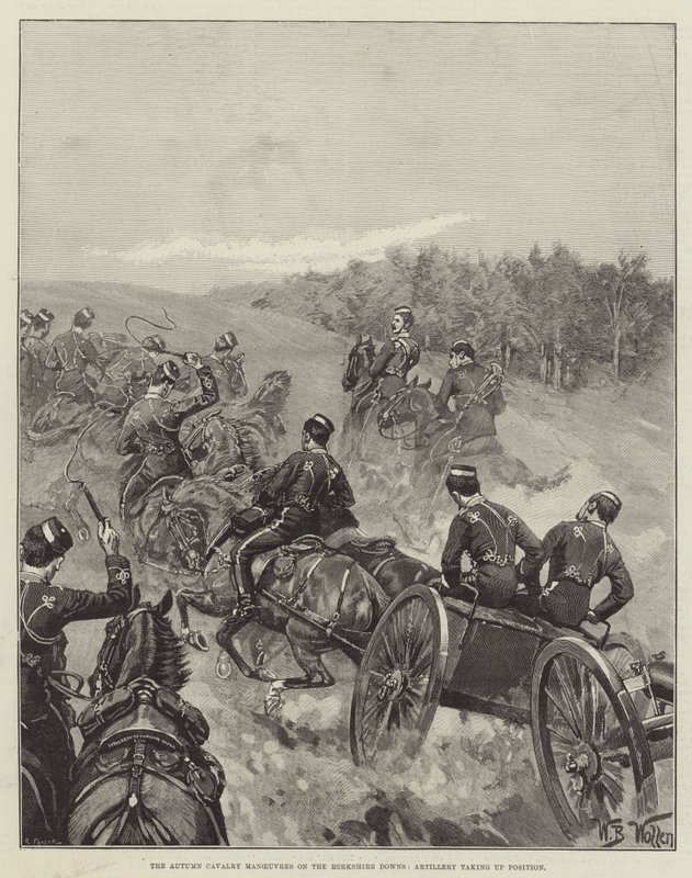 Le manovre di cavalleria autunnali sui Berkshire Downs, artiglieria che prende posizione da William Barnes Wollen