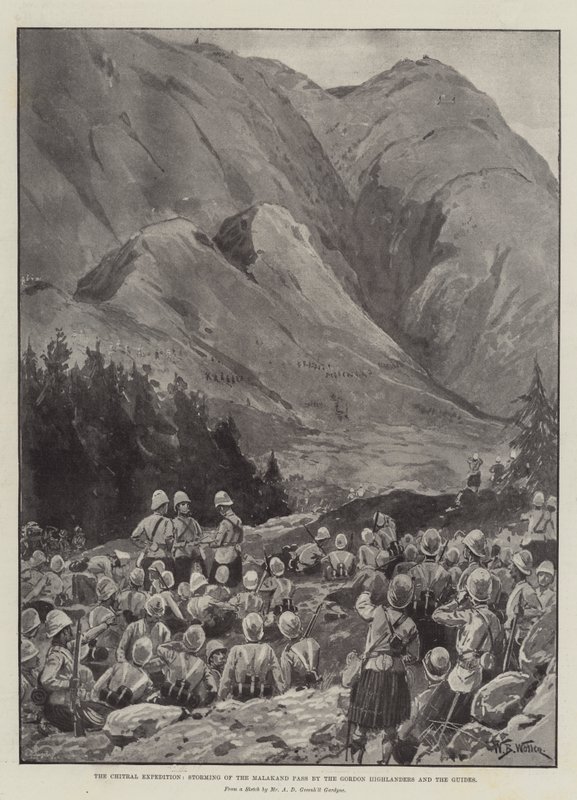 La spedizione di Chitral, assalto al passo di Malakand da parte dei Gordon Highlanders e delle Guide da William Barnes Wollen