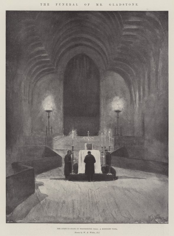 Il funerale di Mr Gladstone, la veglia funebre nella Westminster Hall, una veglia di mezzanotte da William Barnes Wollen