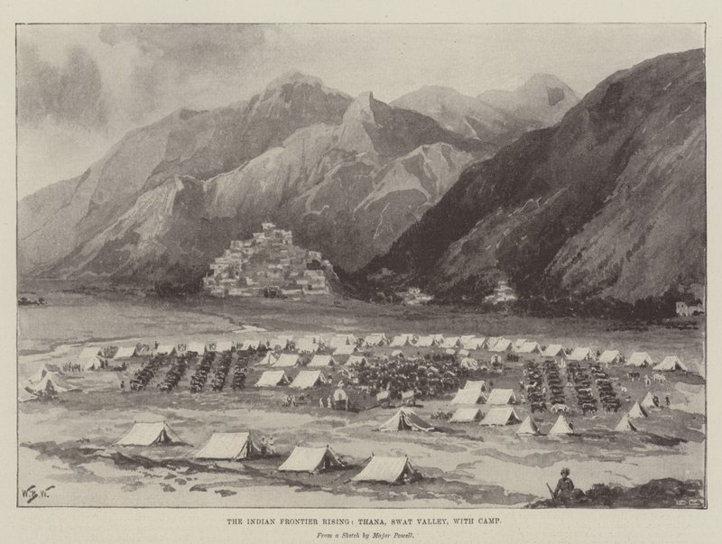 La Rivolta della Frontiera Indiana, Thana, Valle dello Swat, con Campo da William Barnes Wollen