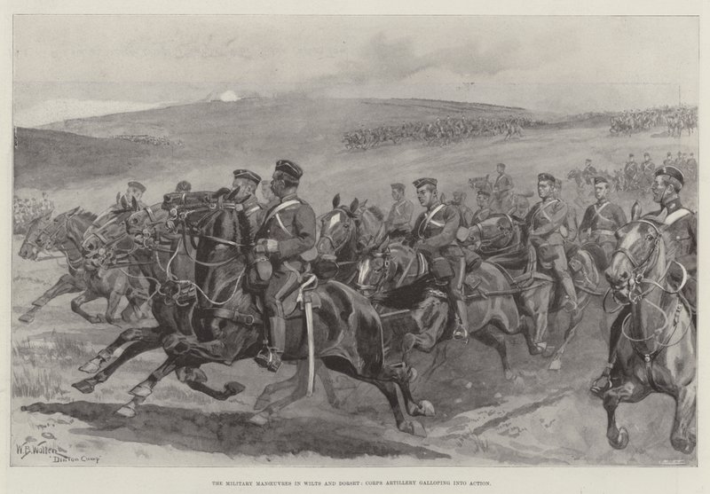 Le manovre militari nel Wiltshire e nel Dorset, artiglieria del corpo in azione da William Barnes Wollen