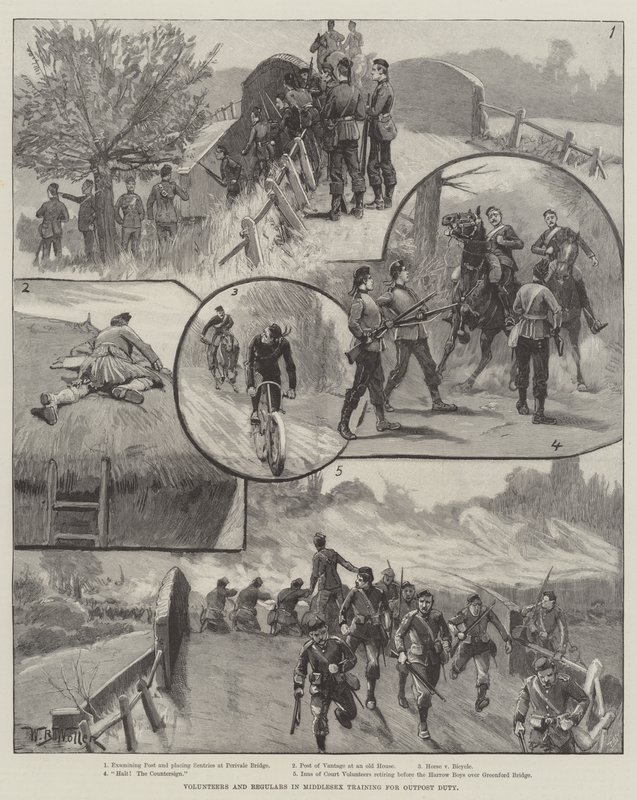 Volontari e regolari nel Middlesex che si allenano per il servizio di avamposto da William Barnes Wollen