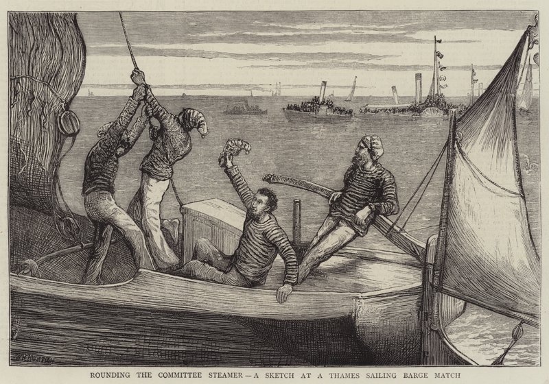 Giro intorno al Comitato Steamer, uno schizzo a una regata di barche a vela sul Tamigi da William Bazett Murray