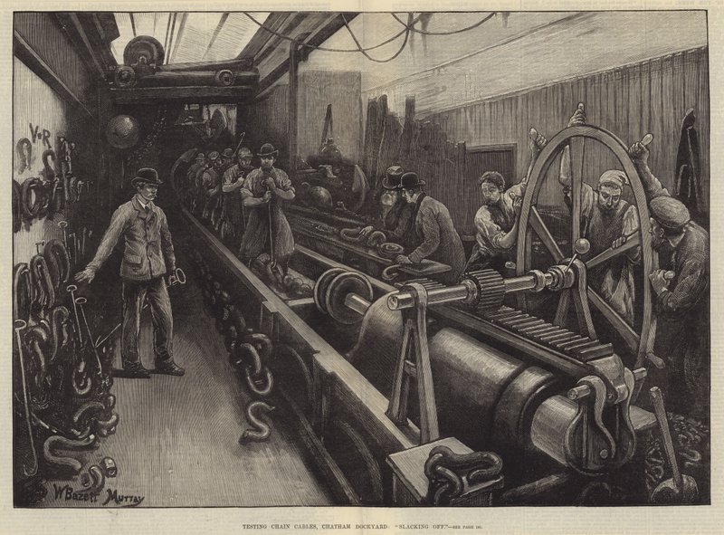 Test dei cavi a catena, cantiere navale di Chatham, allentamento da William Bazett Murray