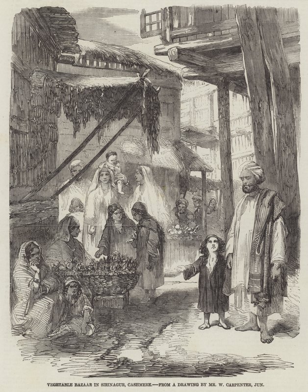Bazar di verdure a Sirinagur, Kashmir da William Carpenter