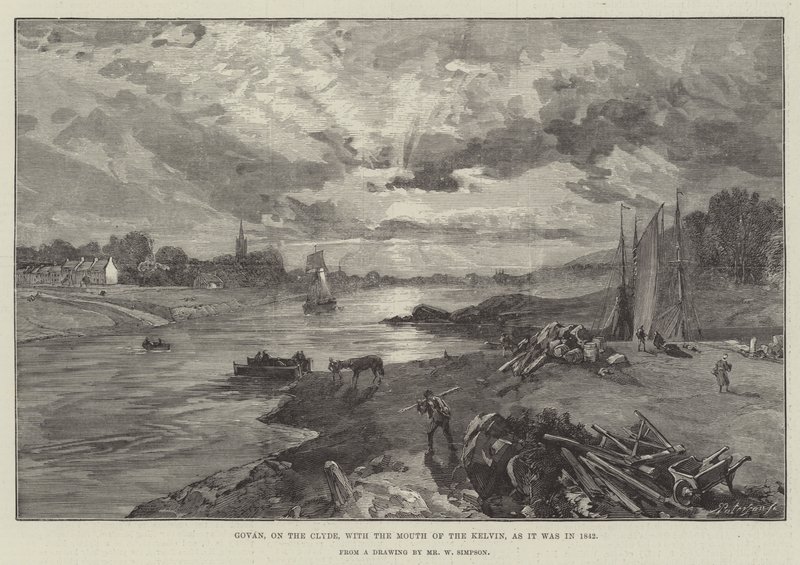 Govan, sul Clyde, con la foce del Kelvin, come era nel 1842 da William Crimea Simpson