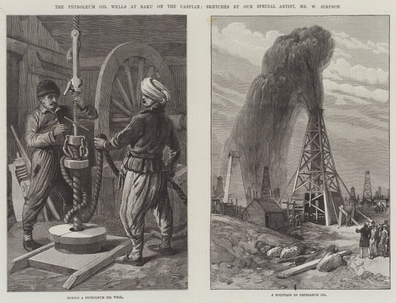 I pozzi di petrolio a Baku sul Caspio da William Crimea Simpson