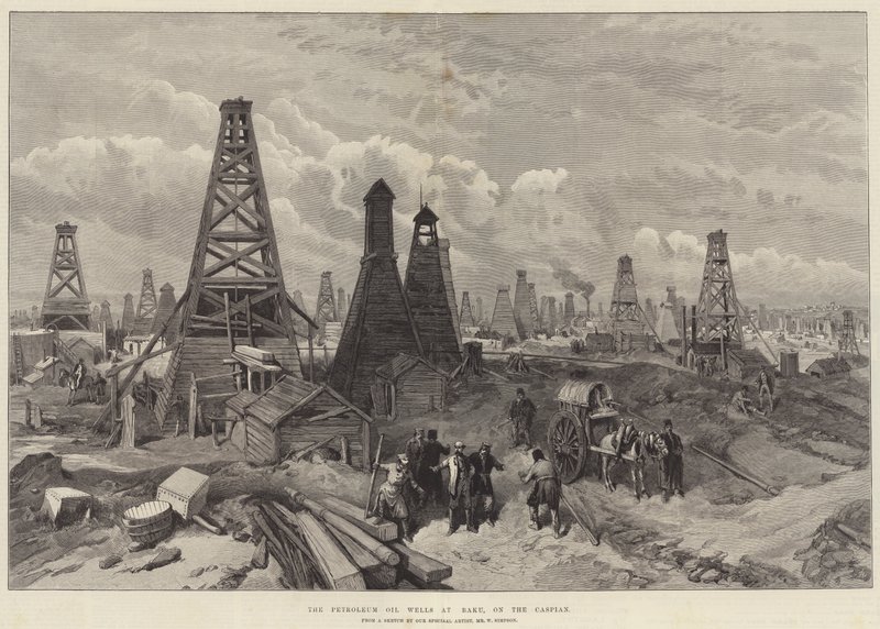 I Pozzi di Petrolio a Baku, sul Caspio da William Crimea Simpson