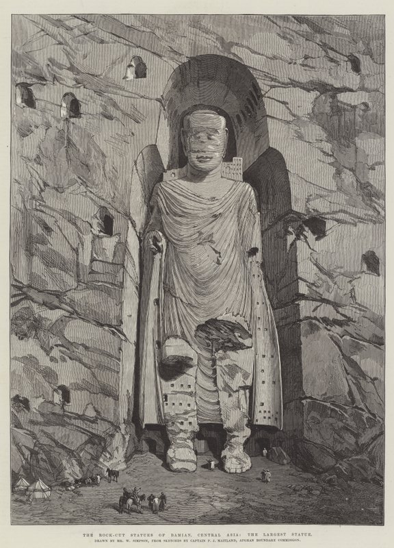 Le statue scolpite nella roccia di Bamian, Asia centrale, la statua più grande da William Crimea Simpson