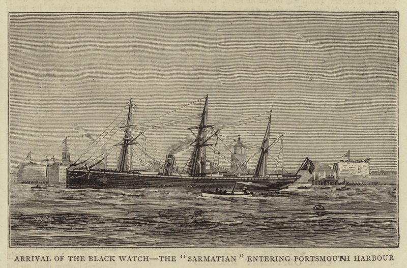 Arrivo del Black Watch, il Sarmatian che entra nel porto di Portsmouth da William Edward Atkins
