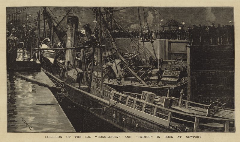 Collisione della SS Constancia e Primus nel molo di Newport da William Lionel Wyllie