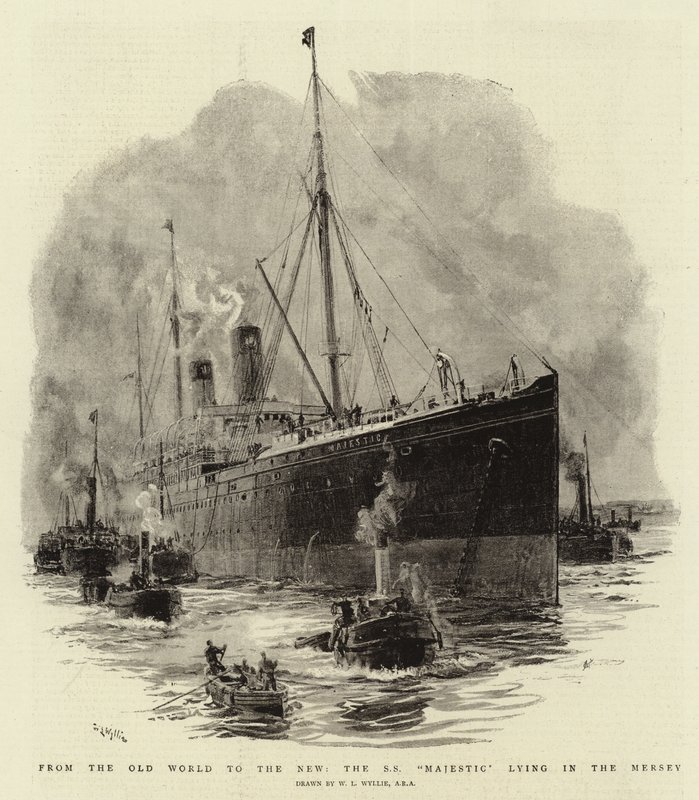 Dal Vecchio Mondo al Nuovo, il S S Majestic nel Mersey da William Lionel Wyllie