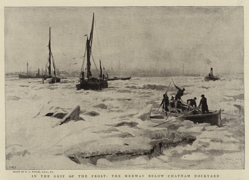 Nella morsa del gelo, il Medway sotto il cantiere navale di Chatham da William Lionel Wyllie