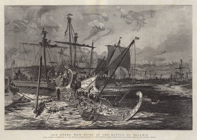 Vecchie navi da guerra greche alla battaglia di Salamina da William Lionel Wyllie